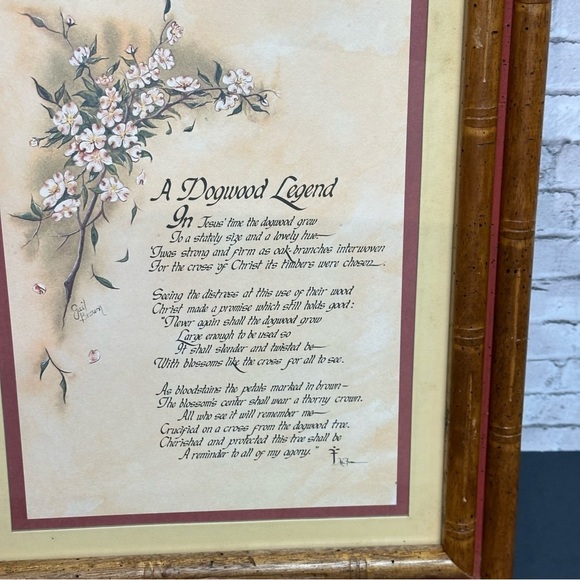 A Dogwood Legend Framed Art Print Signed 13.5 in X 16.5 in Bamboo Style Frame - Picture 3 of 7